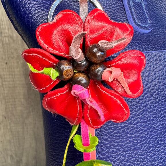 Leather Flower Purse Charm Genuine Leather Bag Charm NEW FAST SHIP - Picture 3 of 7